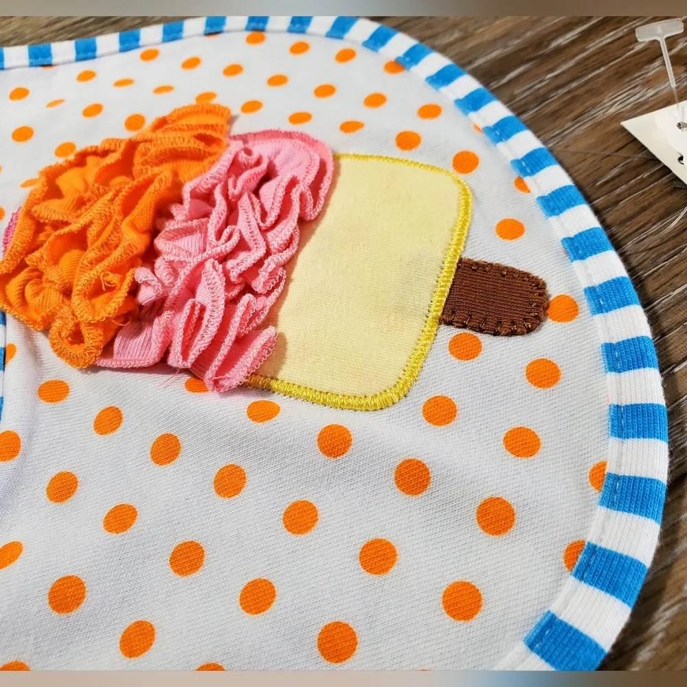 Ice Cream Design Bib and Headband Set - Blue and Orange